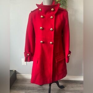 Victoria's Secret Red Double-Breasted Pea Coat with Gold Buttons
NWOT